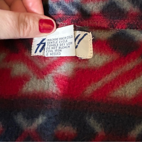 Vintage Haband Aztec Print Fleece Jacket | Red Blue Gray | Medium - Picture 5 of 8